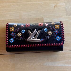 Louis Vuitton Black Wallet with Floral Accents